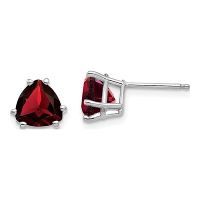 14K White Gold 7mm Garnet Trillion Stud Earrings
