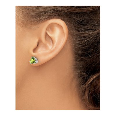 14K White Gold 7mm Peridot Trillion Stud Earrings – view 3