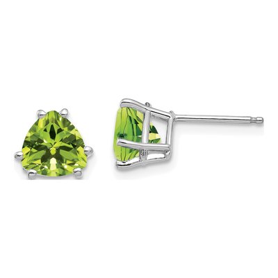 14K White Gold 7mm Peridot Trillion Stud Earrings