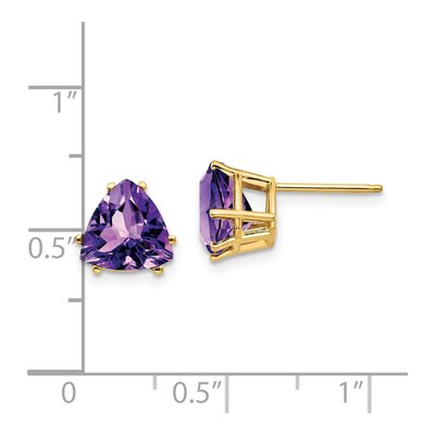 14K Yellow Gold 8mm Amethyst Trillion Stud Earrings – view 5