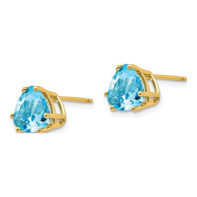 14K Yellow Gold 8mm Swiss Blue Topaz Trillion Stud Earrings – view 2
