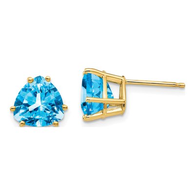 14K Yellow Gold 8mm Swiss Blue Topaz Trillion Stud Earrings