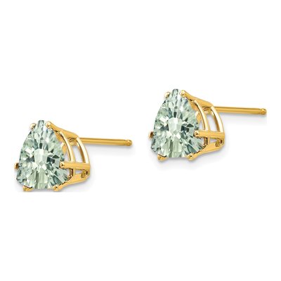14K Yellow Gold 8mm Green Quartz Trillion Stud Earrings – view 2