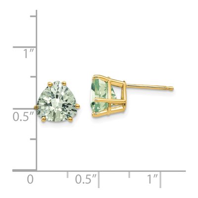 14K Yellow Gold 8mm Green Quartz Trillion Stud Earrings – view 4