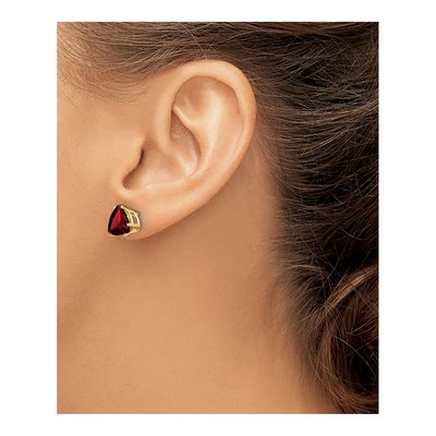 14K Yellow Gold 8mm Garnet Trillion Stud Earrings – view 3