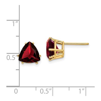 14K Yellow Gold 8mm Garnet Trillion Stud Earrings – view 4