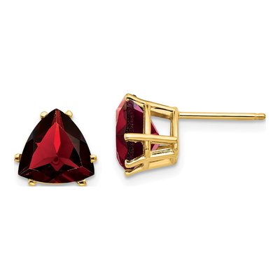14K Yellow Gold 8mm Garnet Trillion Stud Earrings