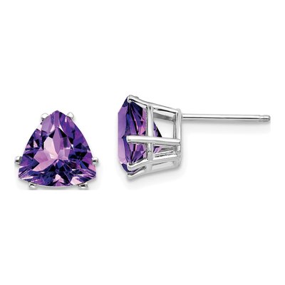 14K White Gold 8mm Amethyst Trillion Stud Earrings