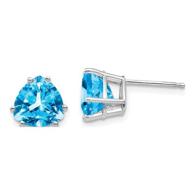 14K White Gold 8mm Swiss Blue Topaz Trillion Stud Earrings