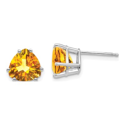 14K White Gold 8mm Citrine Trillion Stud Earrings