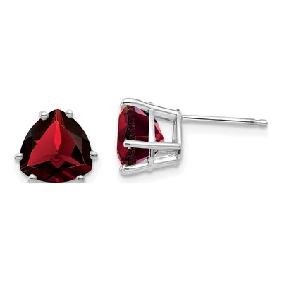 14K White Gold 8mm Garnet Trillion Stud Earrings