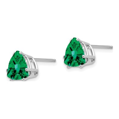 14K White Gold 8mm Lab-Created Helenite Trillion Stud Earrings – view 2
