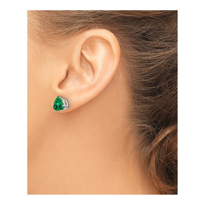 14K White Gold 8mm Lab-Created Helenite Trillion Stud Earrings – view 3