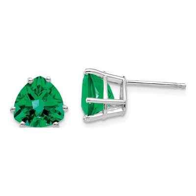 14K White Gold 8mm Lab-Created Helenite Trillion Stud Earrings