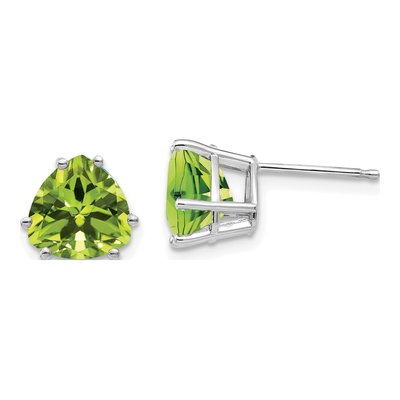 14K White Gold 8mm Peridot Trillion Stud Earrings