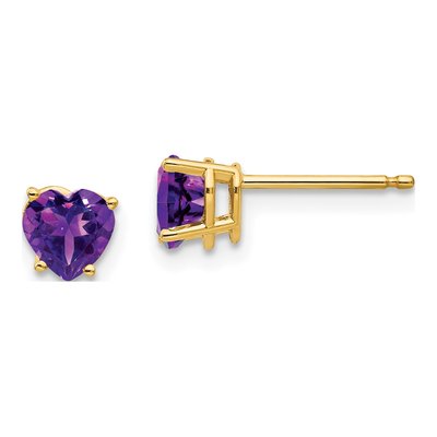 14K Yellow Gold 5mm Amethyst Heart Stud Earrings