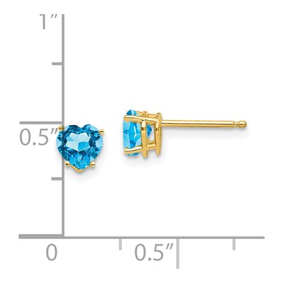 14K Yellow Gold 5mm Swiss Blue Topaz Heart Stud Earrings – view 5