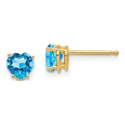 14K Yellow Gold 5mm Swiss Blue Topaz Heart Stud Earrings