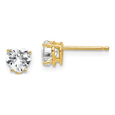 14K Yellow Gold 5mm CZ Heart Stud Earrings