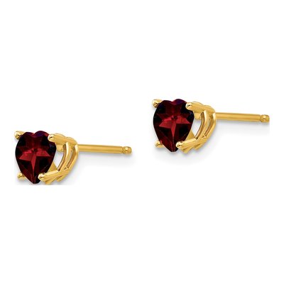 14K Yellow Gold 5mm Garnet Heart Stud Earrings – view 3