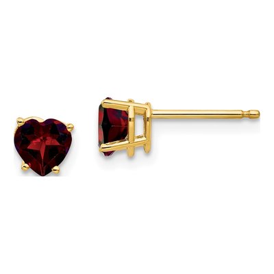 14K Yellow Gold 5mm Garnet Heart Stud Earrings