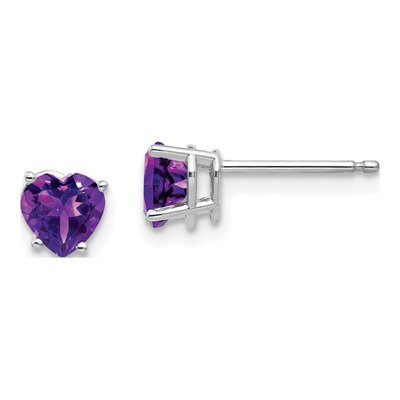 14K White Gold 5mm Amethyst Heart Stud Earrings