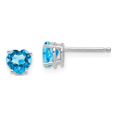 14K White Gold 5mm Swiss Blue Topaz Heart Stud Earrings