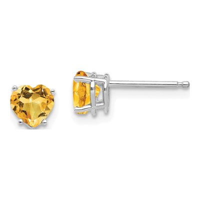 14K White Gold 5mm Citrine Heart Stud Earrings
