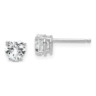 14K White Gold 5mm CZ Heart Stud Earrings