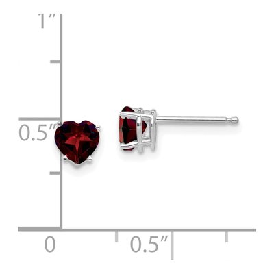 14K White Gold 5mm Garnet Heart Stud Earrings – view 5