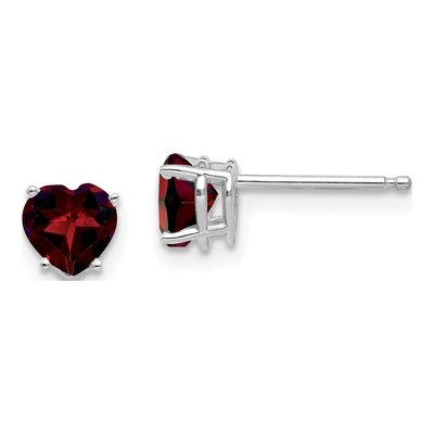 14K White Gold 5mm Garnet Heart Stud Earrings