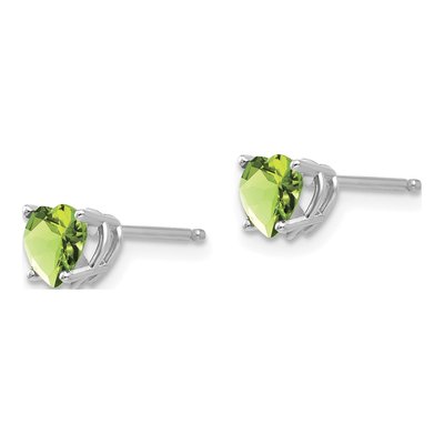 14K White Gold 5mm Peridot Heart Stud Earrings – view 3