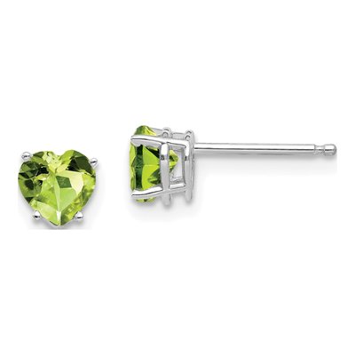14K White Gold 5mm Peridot Heart Stud Earrings