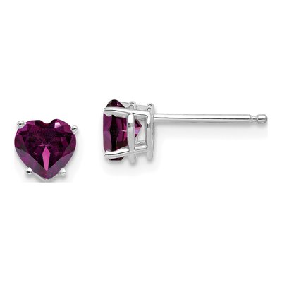 14K White Gold 5mm Rhodolite Garnet Heart Stud Earrings