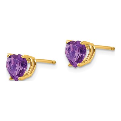 14K Yellow Gold 6mm Amethyst Heart Stud Earrings – view 3
