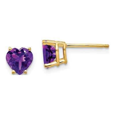 14K Yellow Gold 6mm Amethyst Heart Stud Earrings