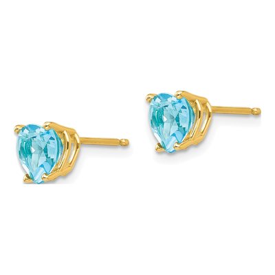 14K Yellow Gold 6mm Swiss Blue Topaz Heart Stud Earrings – view 2