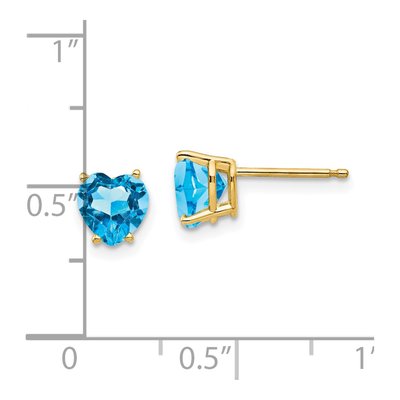14K Yellow Gold 6mm Swiss Blue Topaz Heart Stud Earrings – view 4