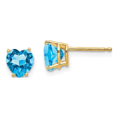 14K Yellow Gold 6mm Swiss Blue Topaz Heart Stud Earrings