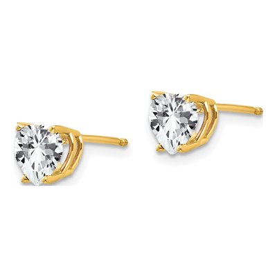 14K Yellow Gold 6mm CZ Heart Stud Earrings – view 2