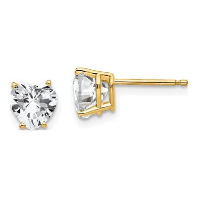 14K Yellow Gold 6mm CZ Heart Stud Earrings