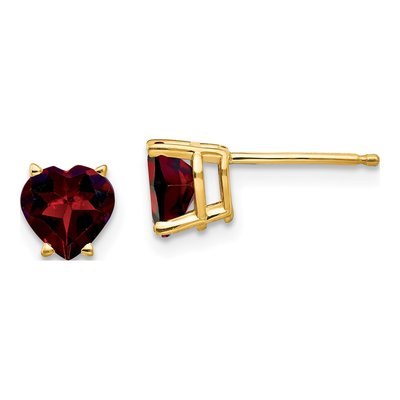 14K Yellow Gold 6mm Garnet Heart Stud Earrings