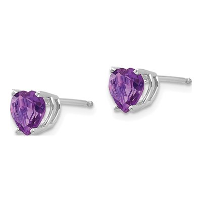 14K White Gold 6mm Amethyst Heart Stud Earrings – view 2