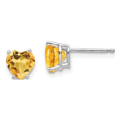 14K White Gold 6mm Citrine Heart Stud Earrings