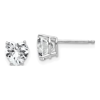 14K White Gold 6mm CZ Heart Stud Earrings
