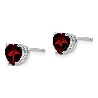 14K White Gold 6mm Garnet Heart Stud Earrings – view 3