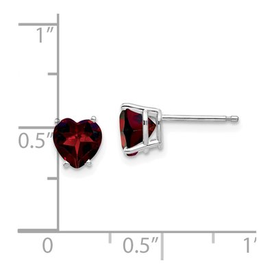 14K White Gold 6mm Garnet Heart Stud Earrings – view 5