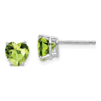 14K White Gold 6mm Peridot Heart Stud Earrings