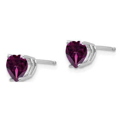 14K White Gold 6mm Rhodolite Garnet Heart Stud Earrings – view 3