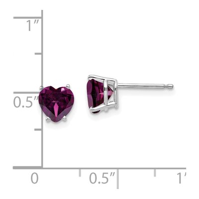 14K White Gold 6mm Rhodolite Garnet Heart Stud Earrings – view 5